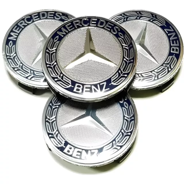 LOT 4  Cache Moyeu 75mm BLEU FONCE Pour Mercedes Logo Emblème Jante Centre Roue