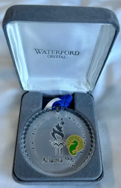 Waterford Crystal Centennial Olympic Games Atlanta 1996 Medallion USA Ribbon Box