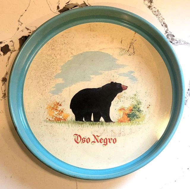 Vintage OSO NEGRO GINEBRA Mexican Vodka TRAY w/ BEAR graphics --- 13" Metal sign