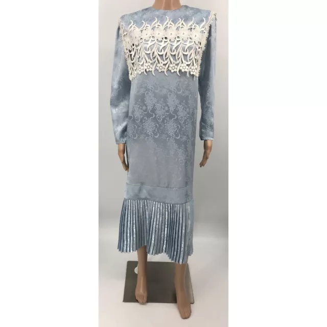 Vintage 80s Scott McClintock Light Blue Long Sleeve Lace Detail Dress Size 4