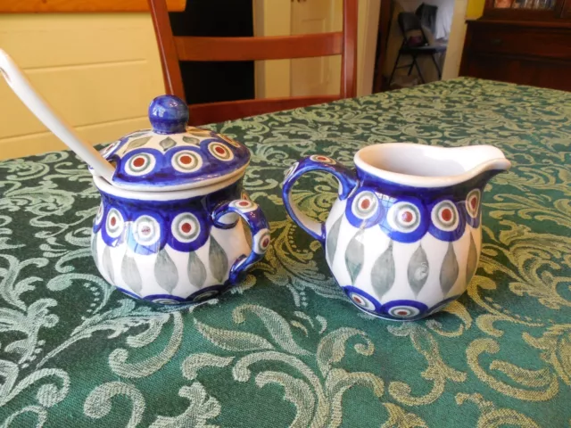 Boleslawiec Polish Pottery Sugar Bowl And Creamer With Tags