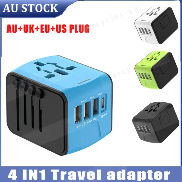 AU & UK & EU & US Universal Travel Adapter 3 USB +Type C Converter Plug Power AU