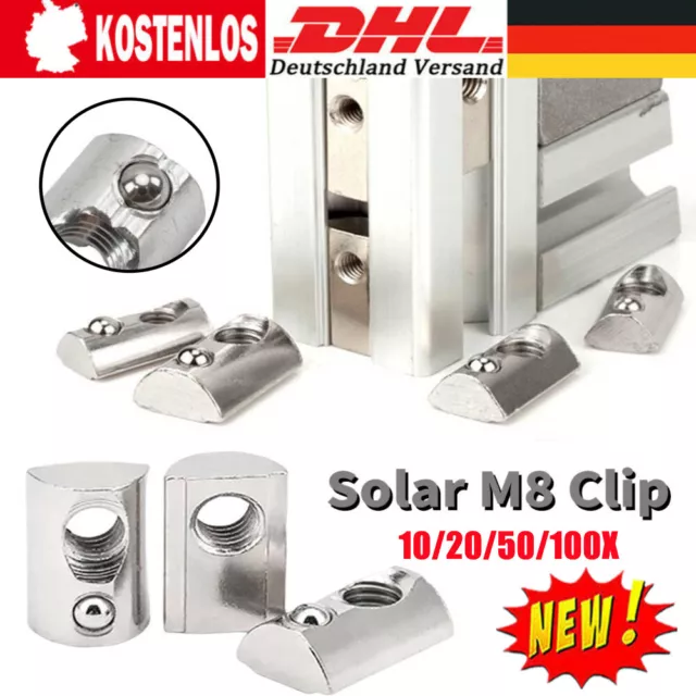 10-100 Solar Nutensteine M8 Nut8 Alu PV Modulklemme Photovoltaik 4040 Aluprofil-