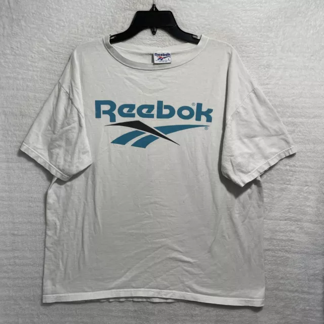 Vtg 90's Reebok Shirt Mens Large Graphic White Made USA Short Sleeve