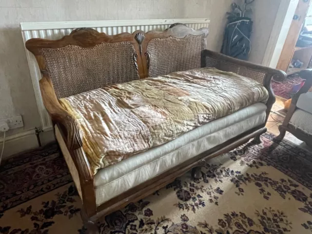 Vintage Antique Bergere Sofa Suite with 2 matching armchairs