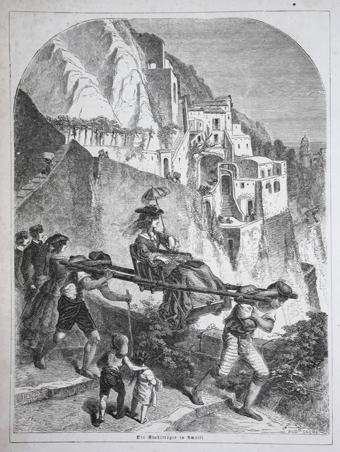 Stuhlträger Amalfi Italia Intaglio IN Legno Xilografia Incisione Circa 1860