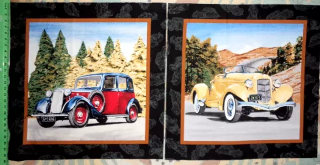 Fabric Quilting  squares  Vintage cars x2 (cut )