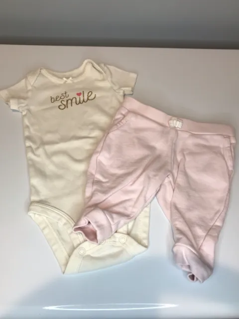 Carters Infant Girl Pink & Ivory Sweatpants Outfit Size 3 Months