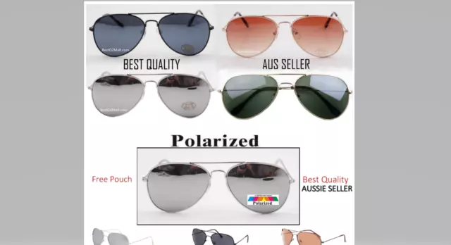 Polarised Retro Classic Aviator Silver Metal frame/Mirror Lens 80's Sunglasses