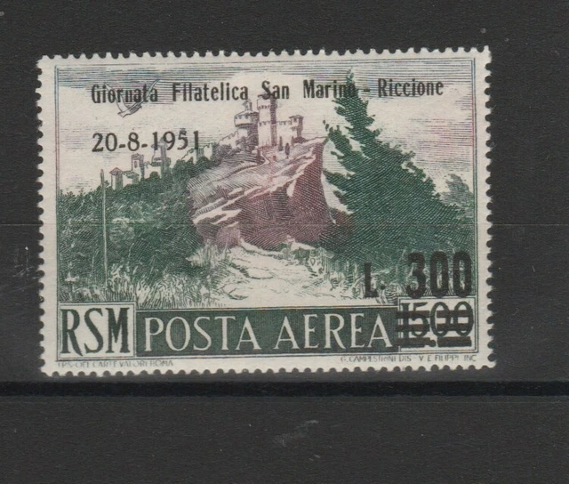 1951 San Marno Flugpost Tag Der Philatelie 300 L Auf 500 L MNH MF50012