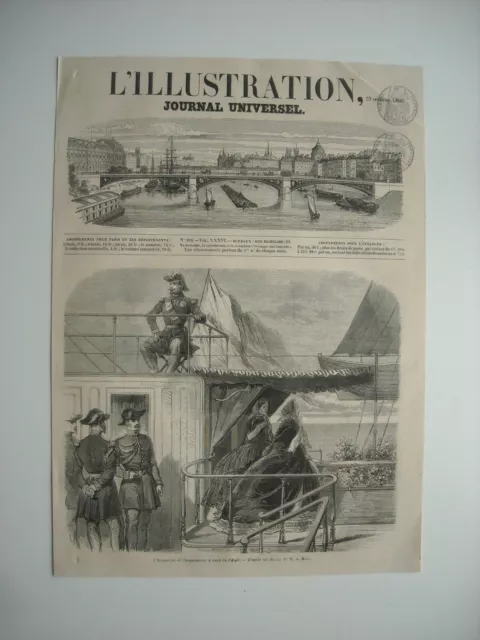 Gravure 1860. Empereur Napoleon Iii, Et Imperatrice Eugenie A Bord De L’aigle...