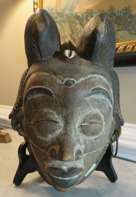 Antique AFRICAN Full HEAD MASK CARVED Wood TRIBAL ART Punu Mask Gabon