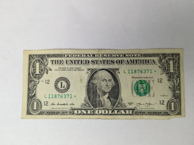 1 dollar bill star note series 2013 serial L11876371