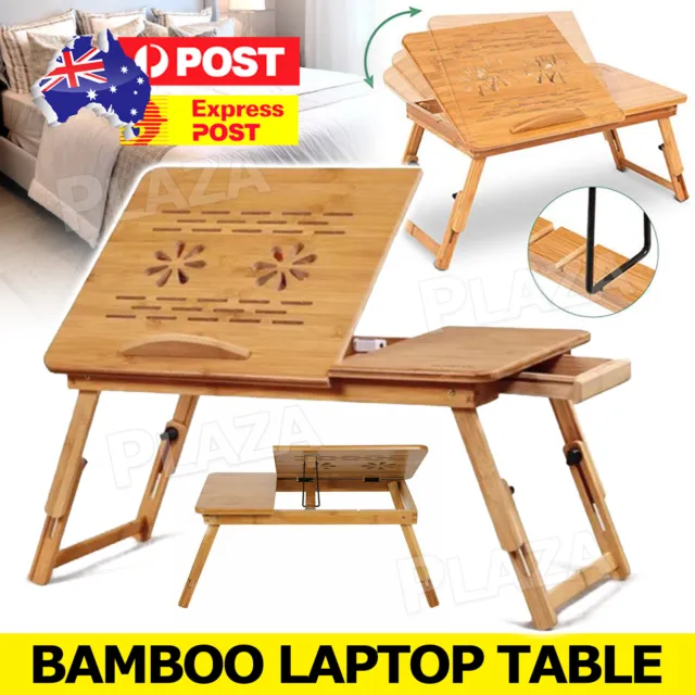 Foldable Bamboo Laptop Table Adjustable Desk Computer Bed Work Study Tray Stand