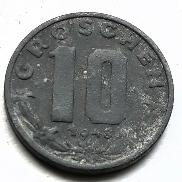 1948 Austria Austrian 10 Groschen Eagle WWII Era Zinc Coin