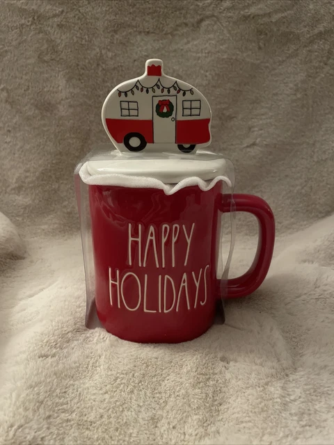 NEW Rae Dunn Happy Holidays Mug with Camper Topper
