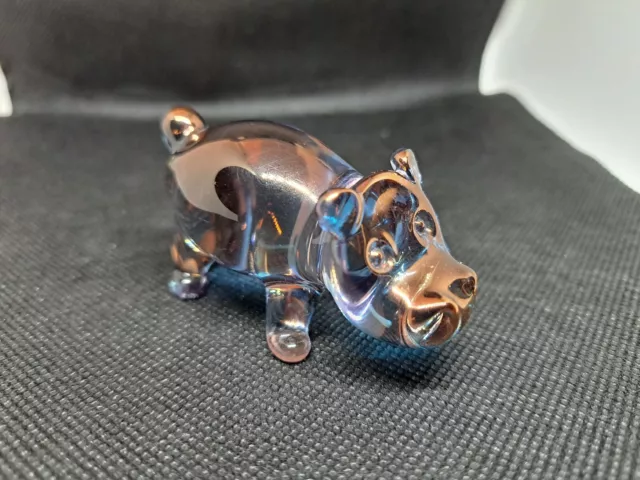Kevin Prochaska Gallery Hand Blown Glass Crystal and Gold Hippo Figurine