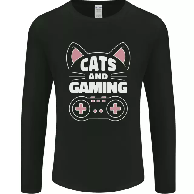 Cats and Gaming Funny Gamer Mens Long Sleeve T-Shirt