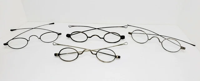 Lot of 4 Antique 19th C Spectacles Oval Glasses Brass Eyeglasses Loop Finials