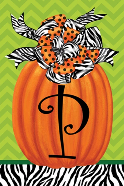 Beautiful Autumn Zebra Pumpkin  Monogram P Double Sided Garden Flag