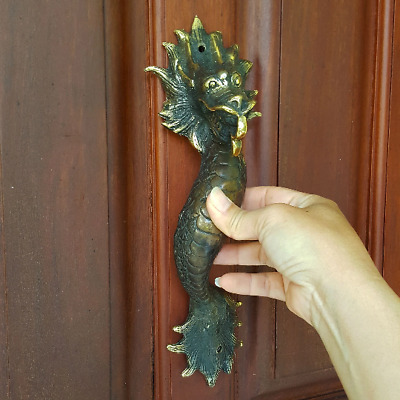 4 Dragon door pull 30 cm aged brass vintage old style house handle 12" B 2