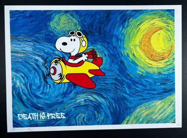 DEATH NYC 45x32cm Ltd Ed Signed Graffiti Pop Art Print, COA Snoopy Flight