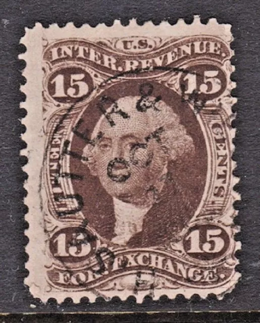 US Revenue (Scott R39c) 1863 First Issue 15c brown FOREIGN EXCHANGE HC Used