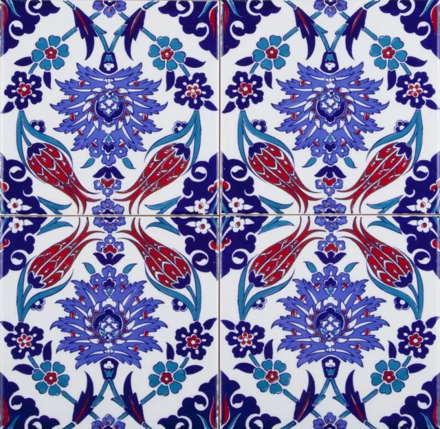 Azulejos Turcos Coloridos 20x20 Baldosas de Cerámica Iznik 12 piezas - Makbule