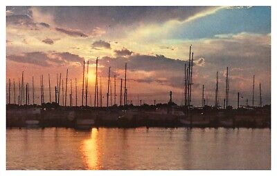 Postcard FL Sunset Gulf Coast Boats Fishing Scenic Harbor Water View Florida