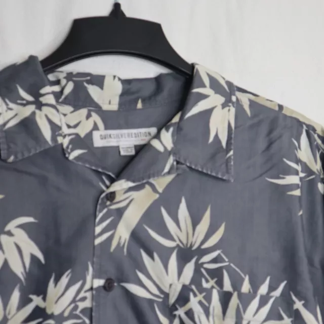 Quicksilver Edition Hawaiian Shirt Mens XXL Bamboo Print Button up Surf/Skate