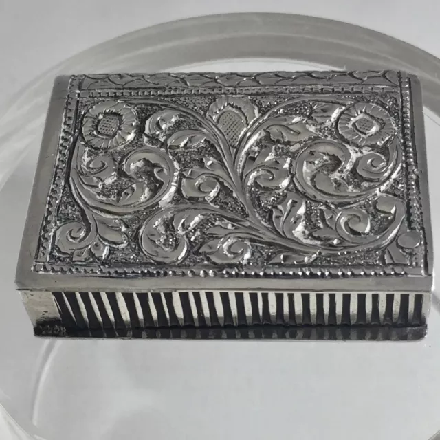 RARE Sterling Silver Edwardian Vesta Floral Match Safe Box or Case, Trinket Box