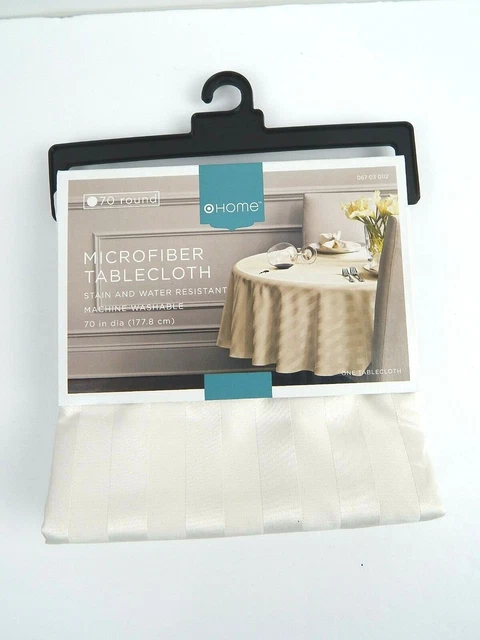 Home Microfiber Fabric Tablecloth 70" Round Stain & Water Resistant Ivory Stripe