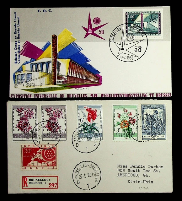 Belgique 1958 Bruxelles Universel Expo FDC + Fleurs 5v Sur Regd Housse To USA