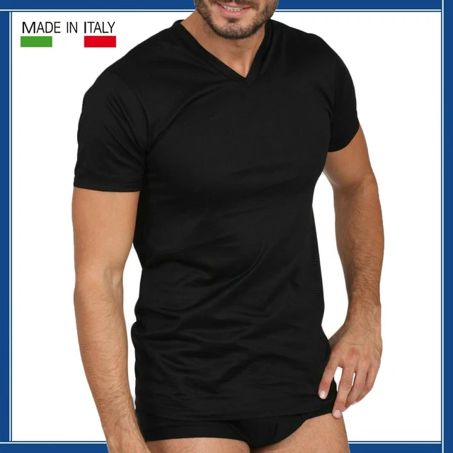 Maglia da Uomo in FILO DI SCOZIA Maglietta Intima Scollo a V Cotone Manica Corta