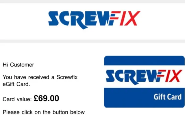 Screwfix Gift Card In Store £69