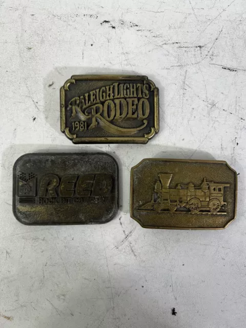 Vintage Brass belt buckle Lot Of 3 Train Oil And Gas Rodeo