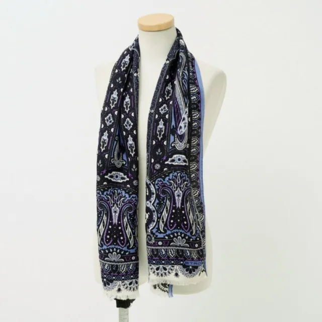 ETRO scarf shawl 132m 51″ 41cm 16″ wool silk Rectangle Paisley blue purple