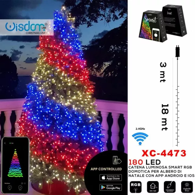 Chaîne Lumineux Smart RGB Wifi Avec App Lumières Arbre de Noël 180 LED Xc-4473