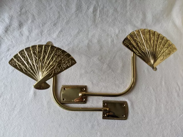 Vintage Brass Fan Curtain Tie Backs Pair of 2 Chinoiserie Hollywood Regency