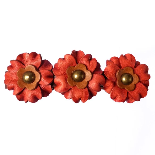 Barrette Pince à Cheveux Avec Cabochons Argenté Et Doré - Motif Fleur Marron/vert - Neuf - France