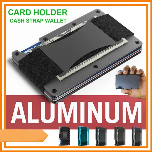 Men Carbon Fiber Wallet Cash Strap RFID Blocking Slim Minimalist Aluminum Holder