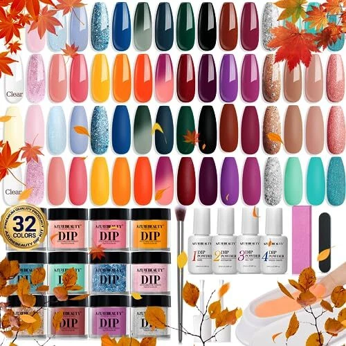 42 piezas kit de inicio de uñas en polvo de inmersión serie todas las estaciones 32 colores rojo marrón amarillo...