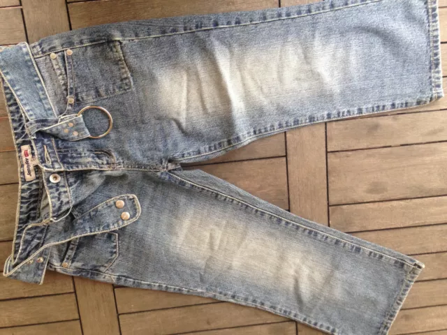 JENNYFER pantalon pantacourt jeans coton bleu stone ceinture boucle Taille 36