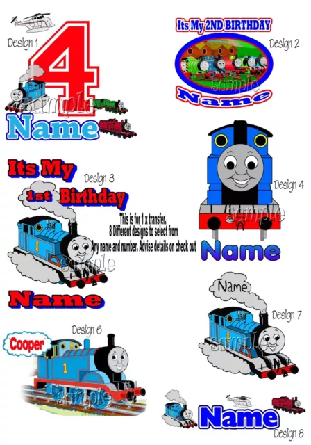 IRON ON TRANSFER 1 x PERSONALISED WITH ANY NUMBER/NAME THOMAS THE TANK ENGINE