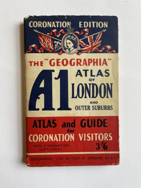 Vintage Coronation Edition -  The ‘Geographia’ A1 Atlas Of London  c.1950s