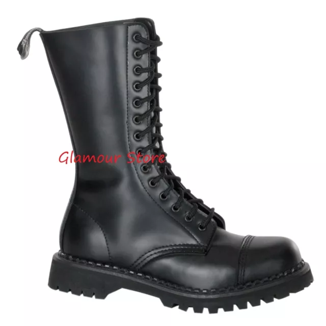 Stivali UOMO tacco 3 cm PELLE dal 36 al 46 NERO lacci anfibi combat military