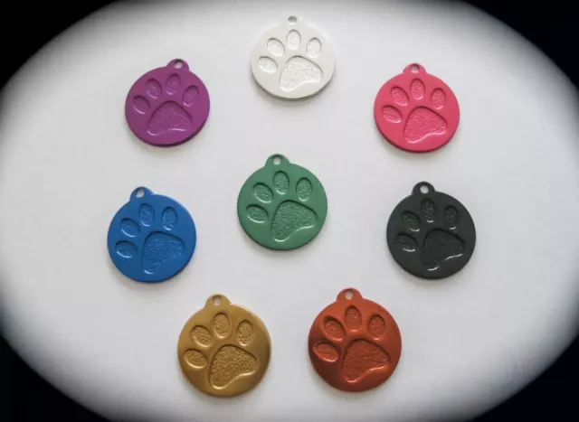 SMALL Round Coloured Paw Print Pet ID Name Tag Cat Dog Free Engraving & postage