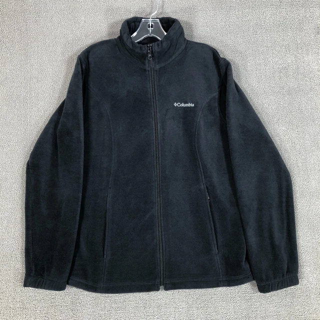 Columbia Fleece Jacket Mock Neck Full Zip Zip Pockets Black Mens Large