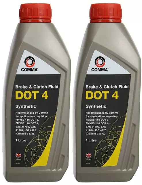 2x Comma - DOT 4 Synthetic Brake & Clutch Fluid Ideal for ABS Systems 1L = 2L