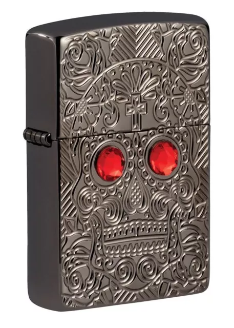 Zippo Windproof ARMOR Lighter DAY OF THE DEAD SKULL Black Ice BNIB FREE POST